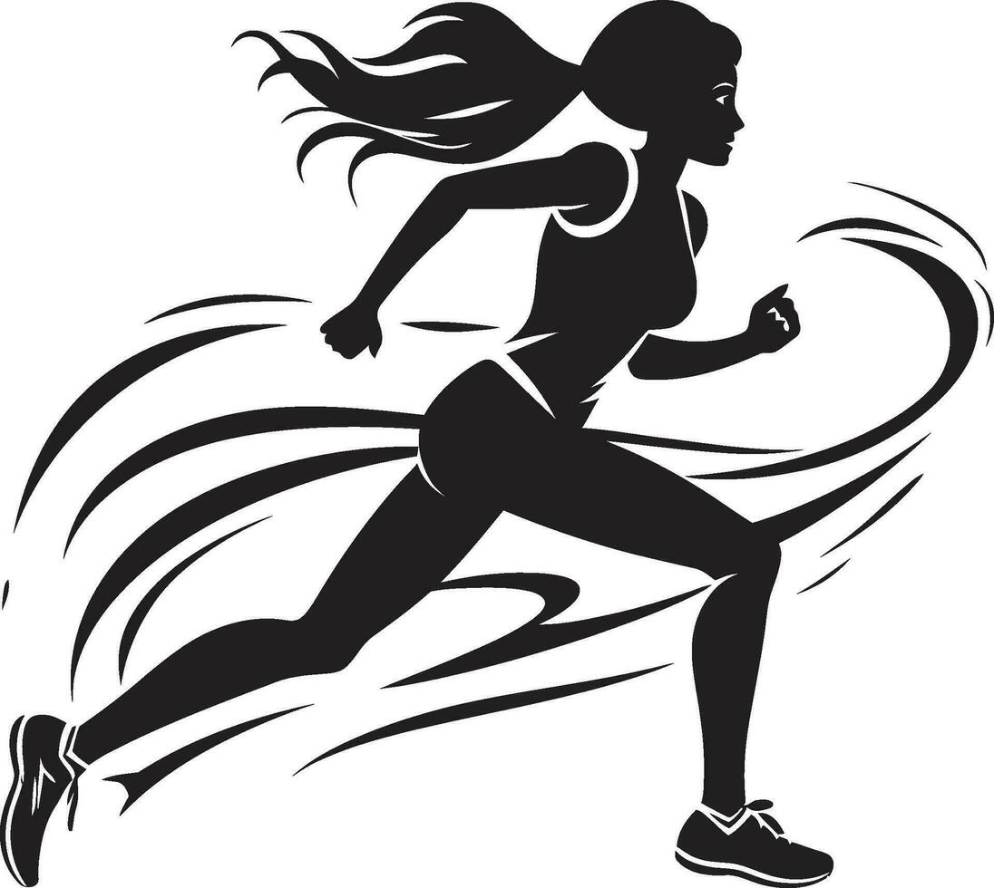 Chic Strides Black Vector Logo of Running Woman Stylish Sprinter Vector Icon of a Black Woman Running