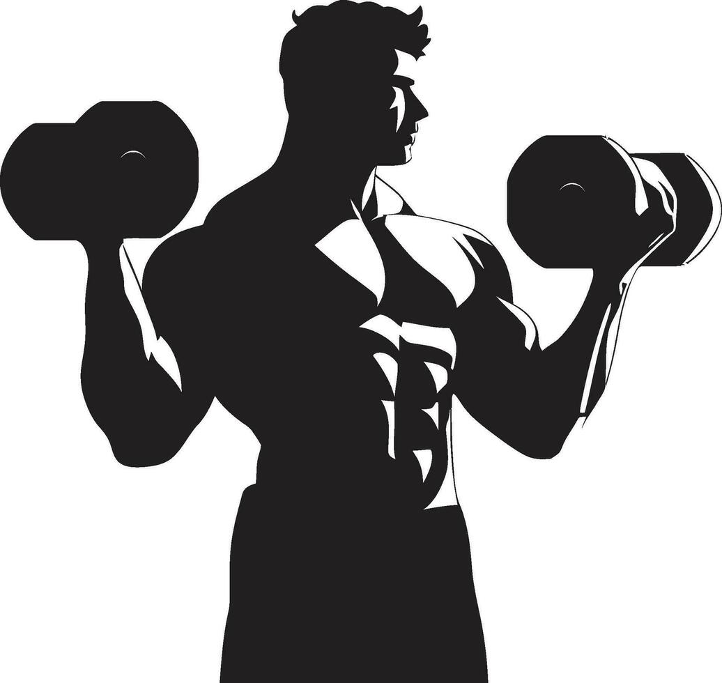 Dumbbell Domination Man with Dumbbell Icon Dynamic Strength Black Dumbbell Emblem vector