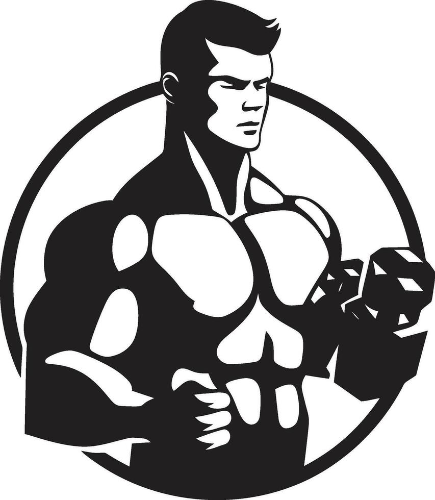 músculo maestría pesa hombre logo pesa dominación vector emblema