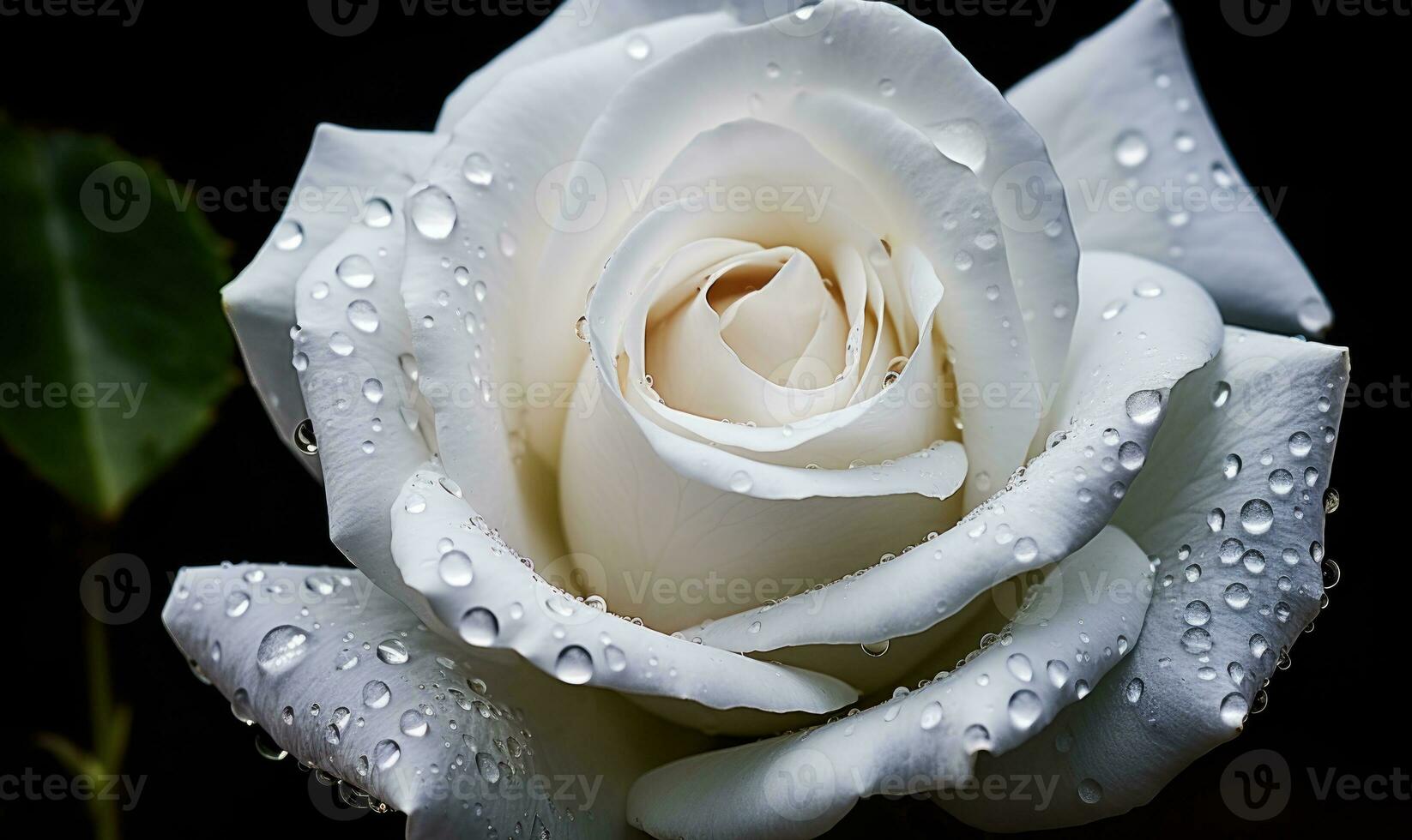 AI generated Beautiful white rose with water drops on petals close-up photo