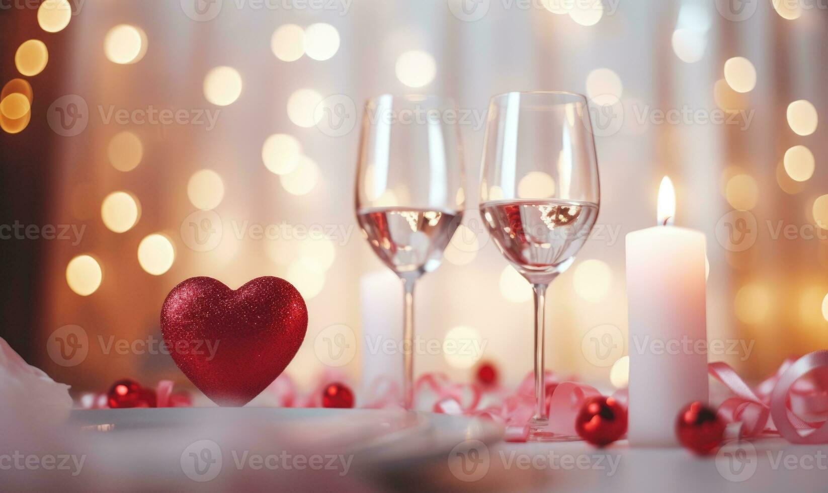 AI generated Burning candles in room decorated for Valentine's Day, closeup photo