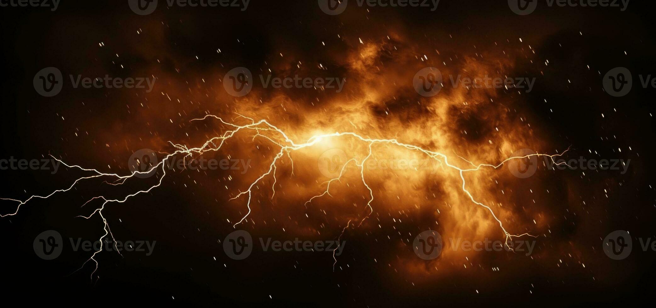 AI generated Fiery thunderstorm over the sea. Thunderstorm and lightning in the night sky. photo