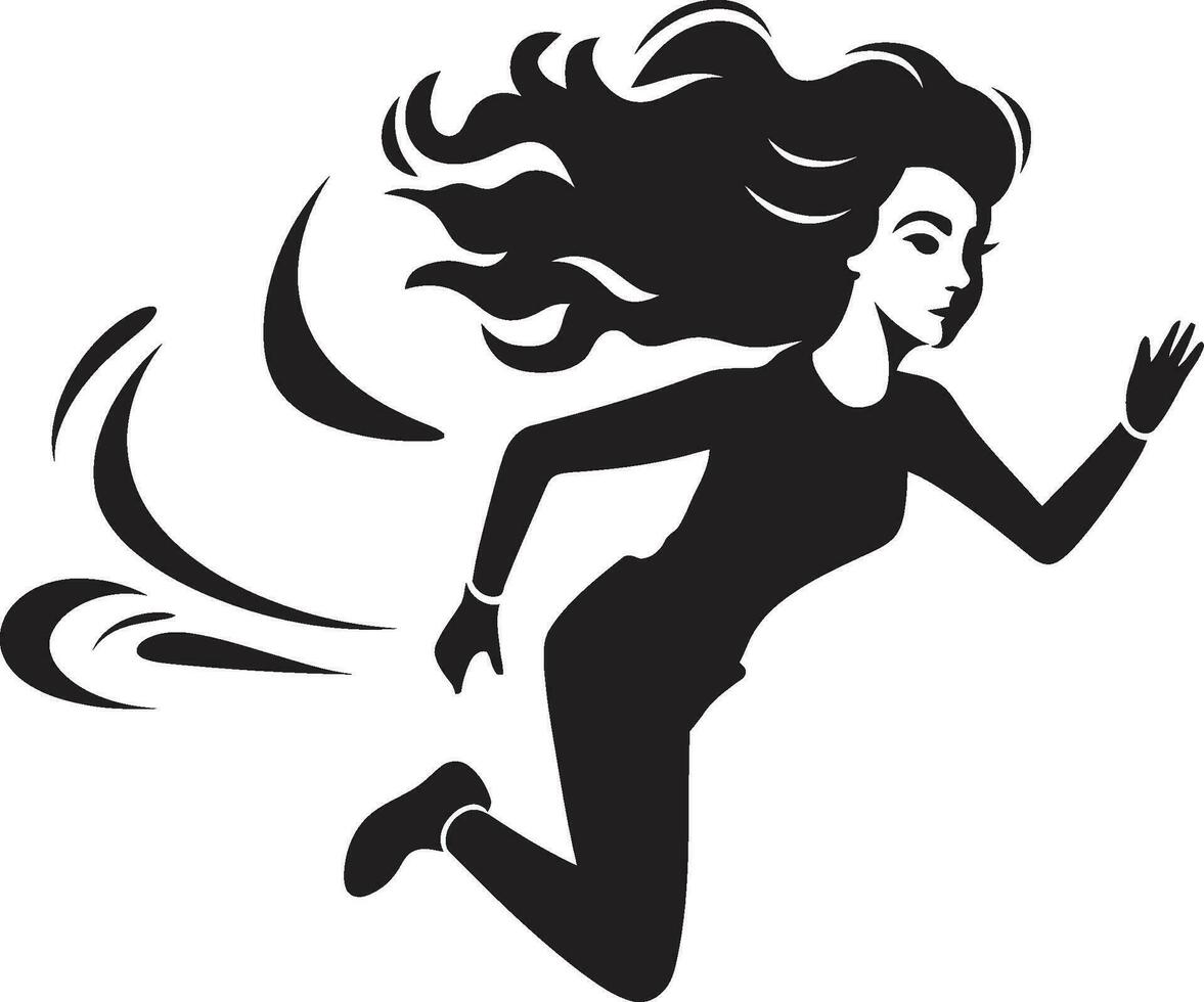 velocidad y estilo vector icono de un corriendo mujer en negro dinámica zancadas negro vector logo diseño