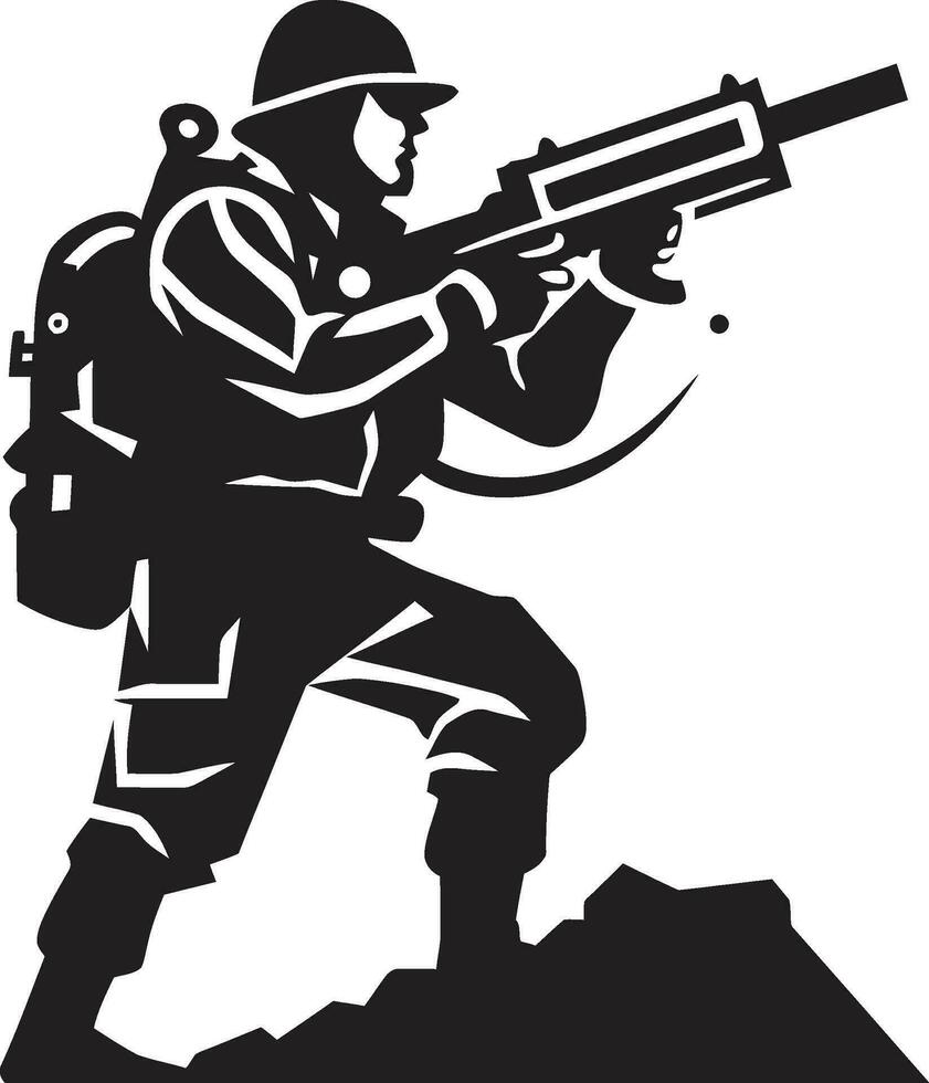 Explosive Assault Black Vector Rocket Emblem Tactical Firepower Soldier with Rocket Black Icon