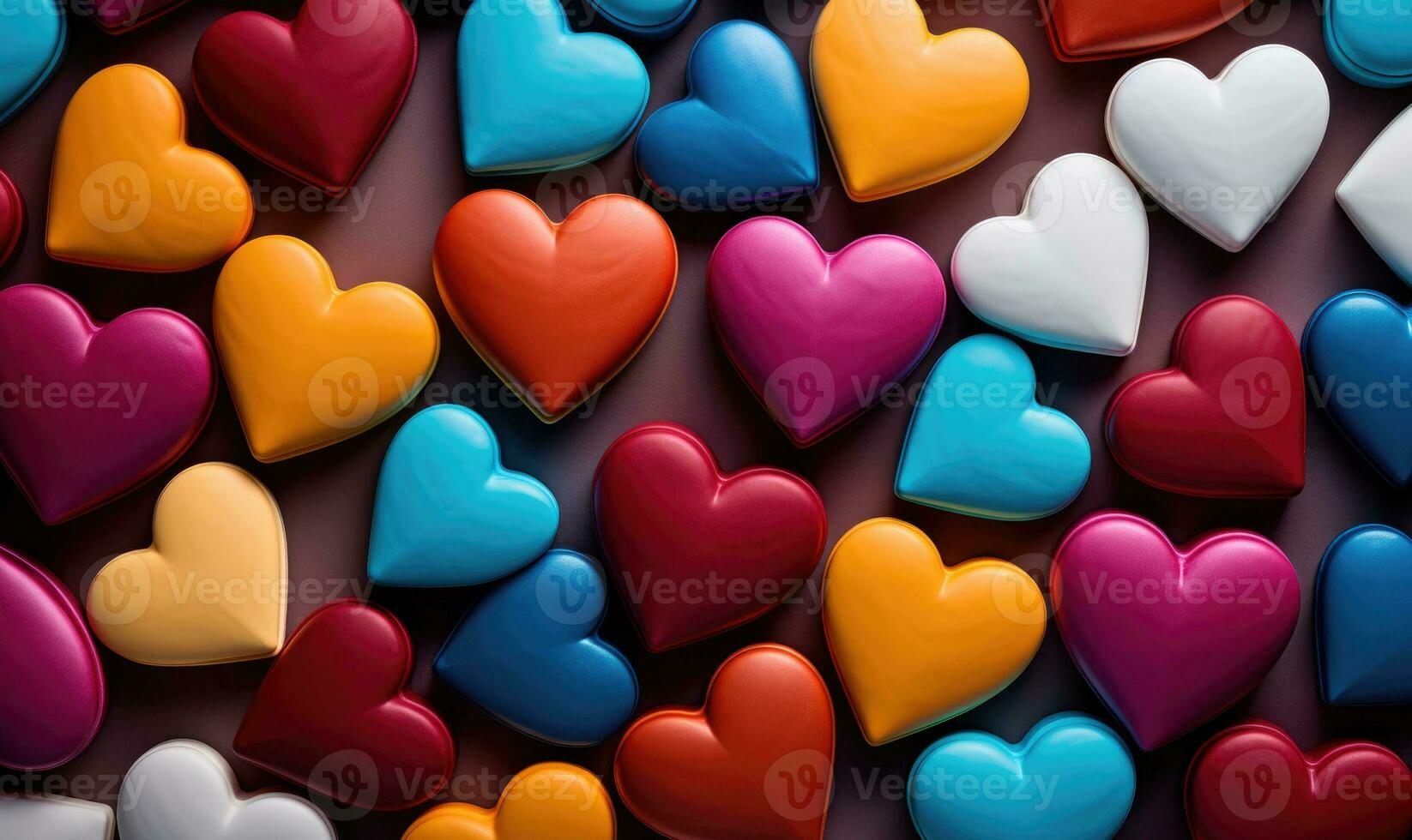 AI generated Colorful heart shaped candies on a dark background. Selective focus. photo