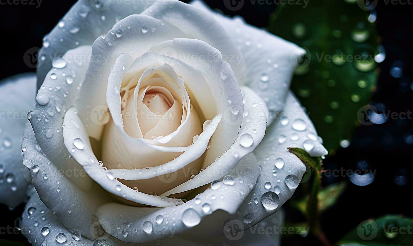 AI generated Beautiful white rose with water drops on petals close-up photo