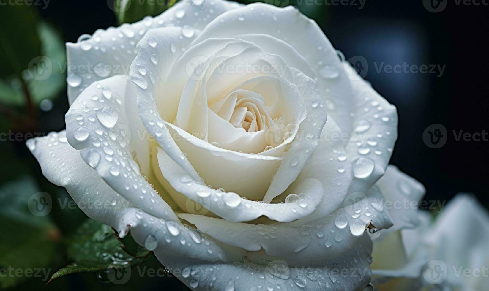 AI generated Beautiful white rose with water drops on petals close-up photo