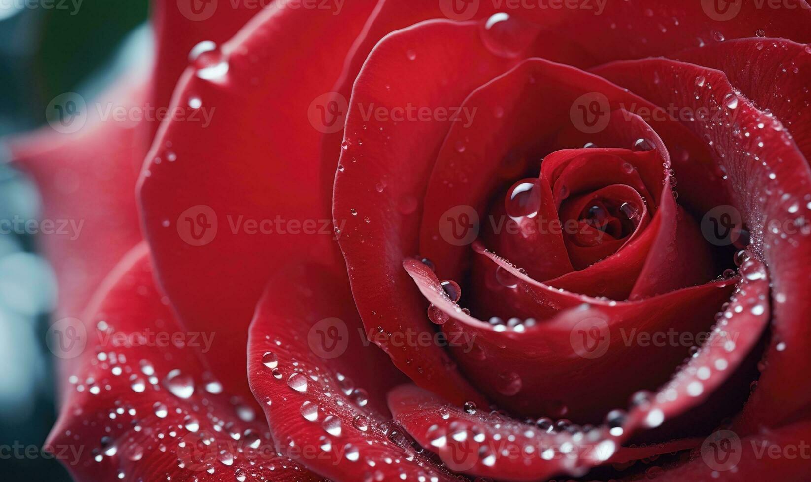 AI generated Red rose with water drops close-up, shallow depth of field photo