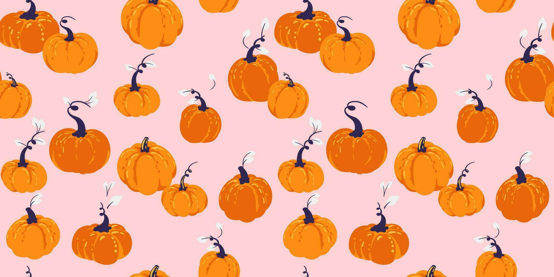 Vector hand drawn sketch creative stylized cute Autumn pumpkins seamless pattern. Perfect for fall, Thanksgiving, Halloween, holidays. Template for design