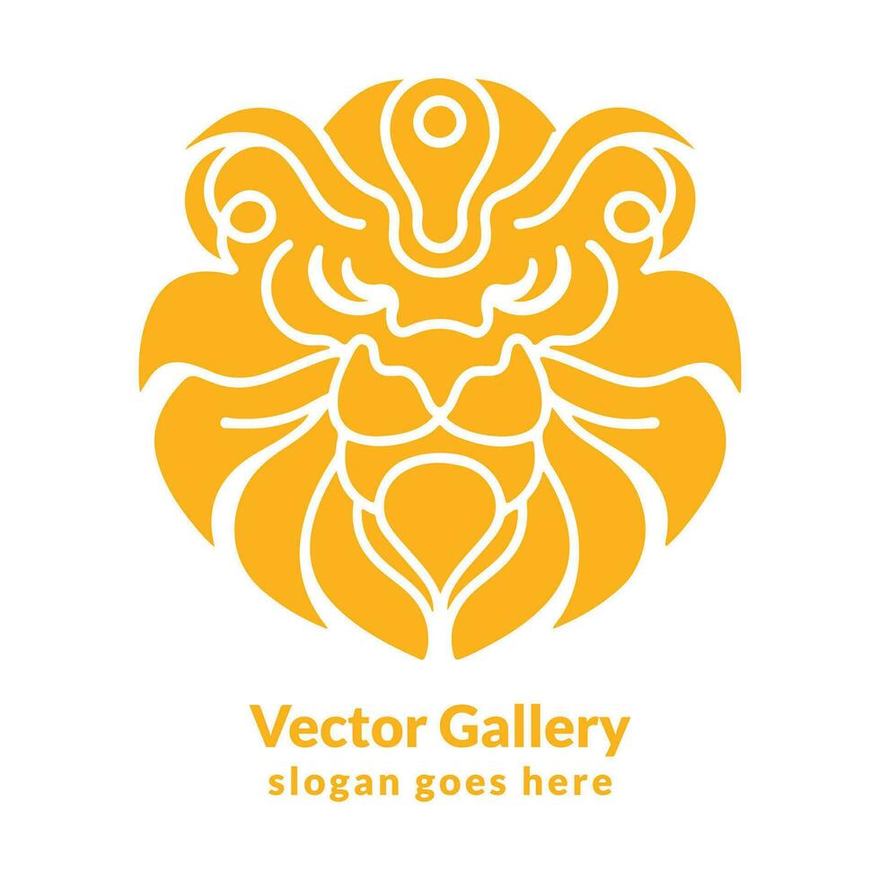 gratis vector plano chino nuevo año león danza ilustración y león cara logo