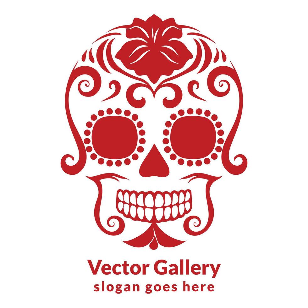 Vector skull red hand drawn sketch