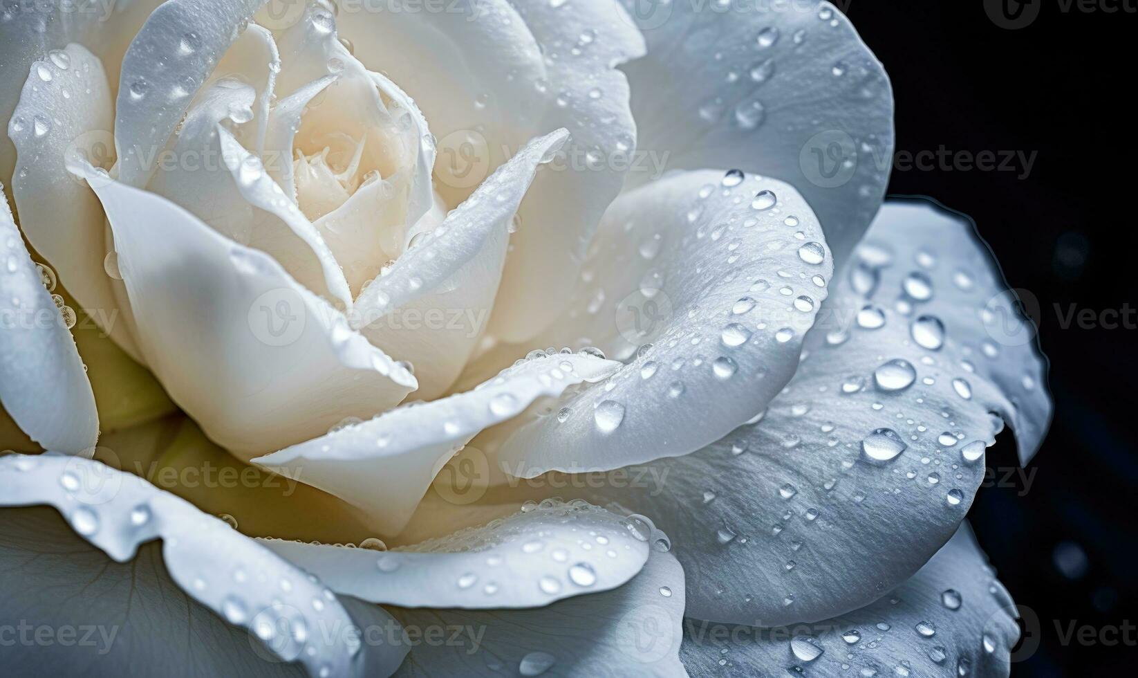AI generated Beautiful white rose with water drops on black background. Macro. photo