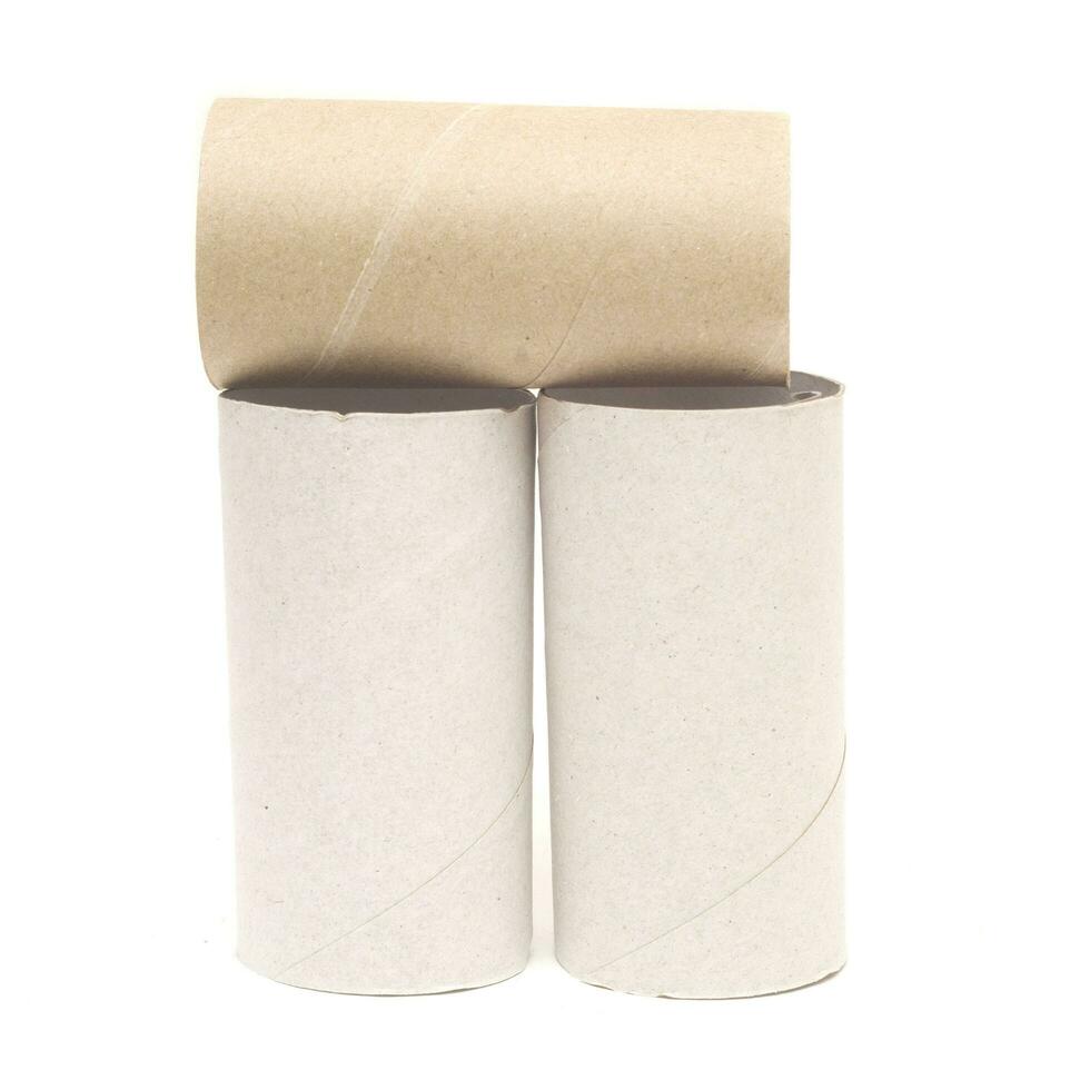 Three empty toilet rolls isolated on white background photo