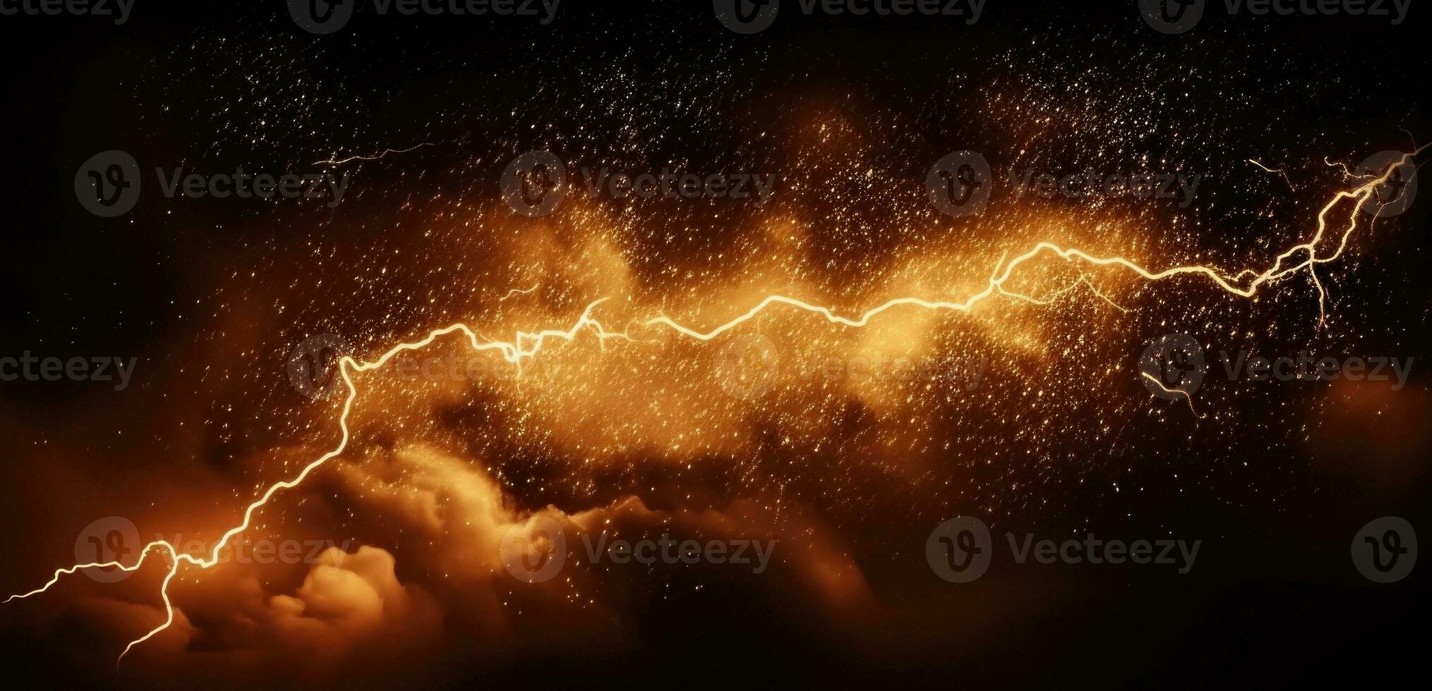 AI generated Fiery thunderstorm over the sea. Thunderstorm and lightning in the night sky. photo