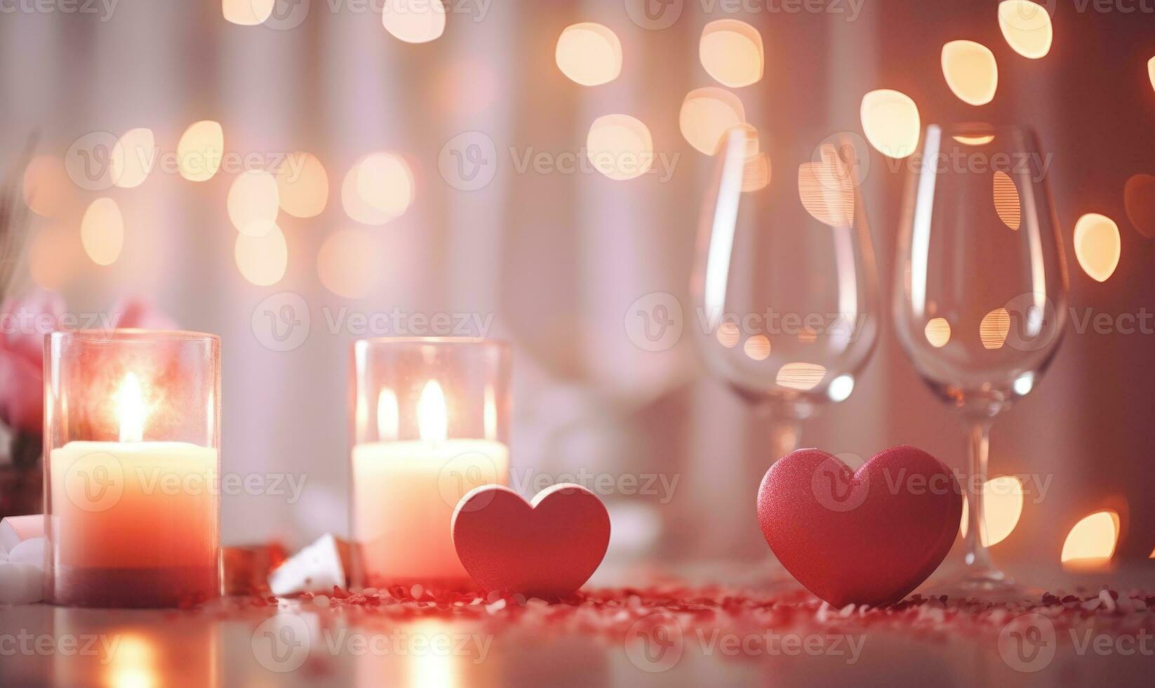 ai generado ardiente velas en habitación decorado para San Valentín día, de cerca foto