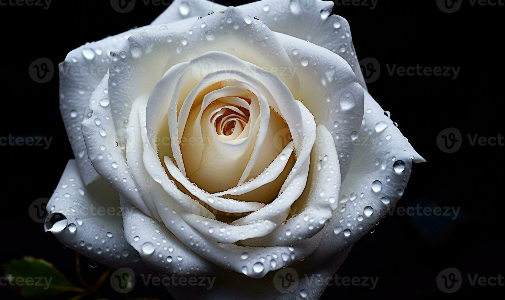 ai generado hermosa blanco Rosa con agua gotas en pétalos de cerca foto