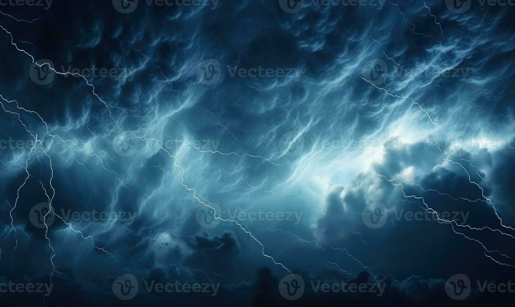 AI generated Fiery thunderstorm over the sea. Thunderstorm and lightning in the night sky. photo