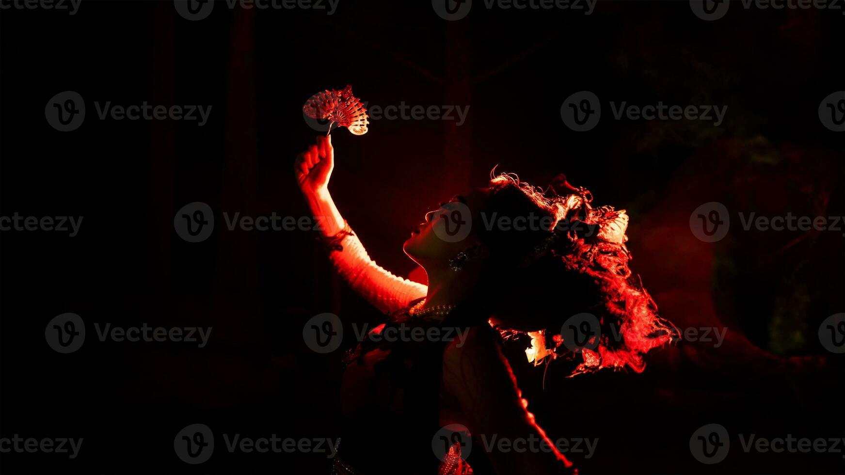 the silhouette of a female dancer holding jewelry that looks like a reflection reflecting in the dim light photo