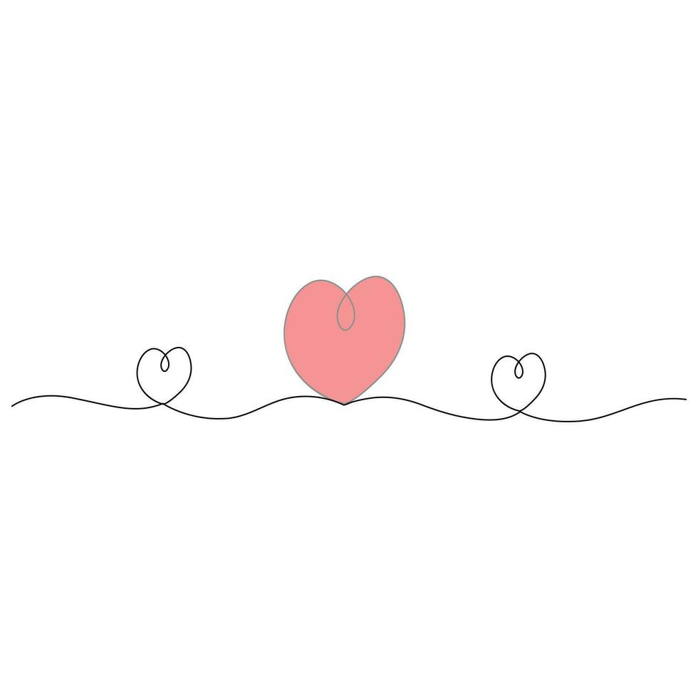 Single line continuous drawing of romantic love and heart shape outline vector illustration