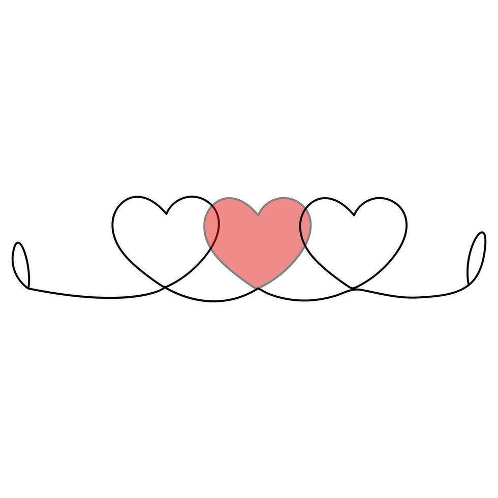 Single line continuous drawing of romantic love and heart shape outline vector illustration