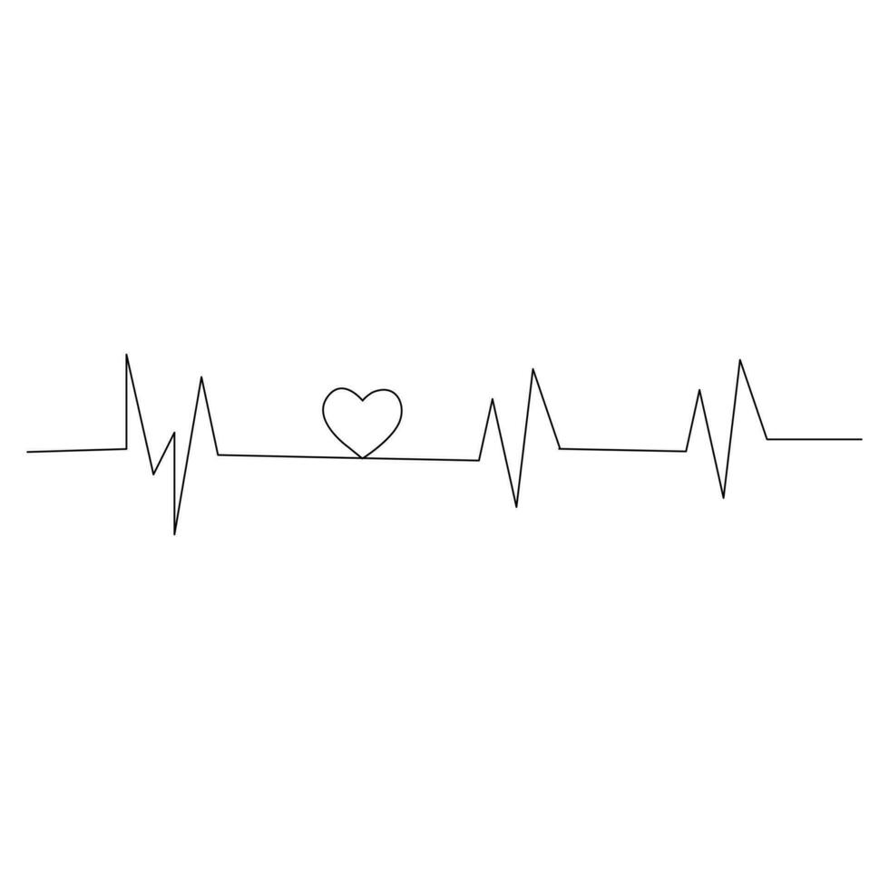 Single line continuous drawing of romantic love and heart shape outline vector illustration