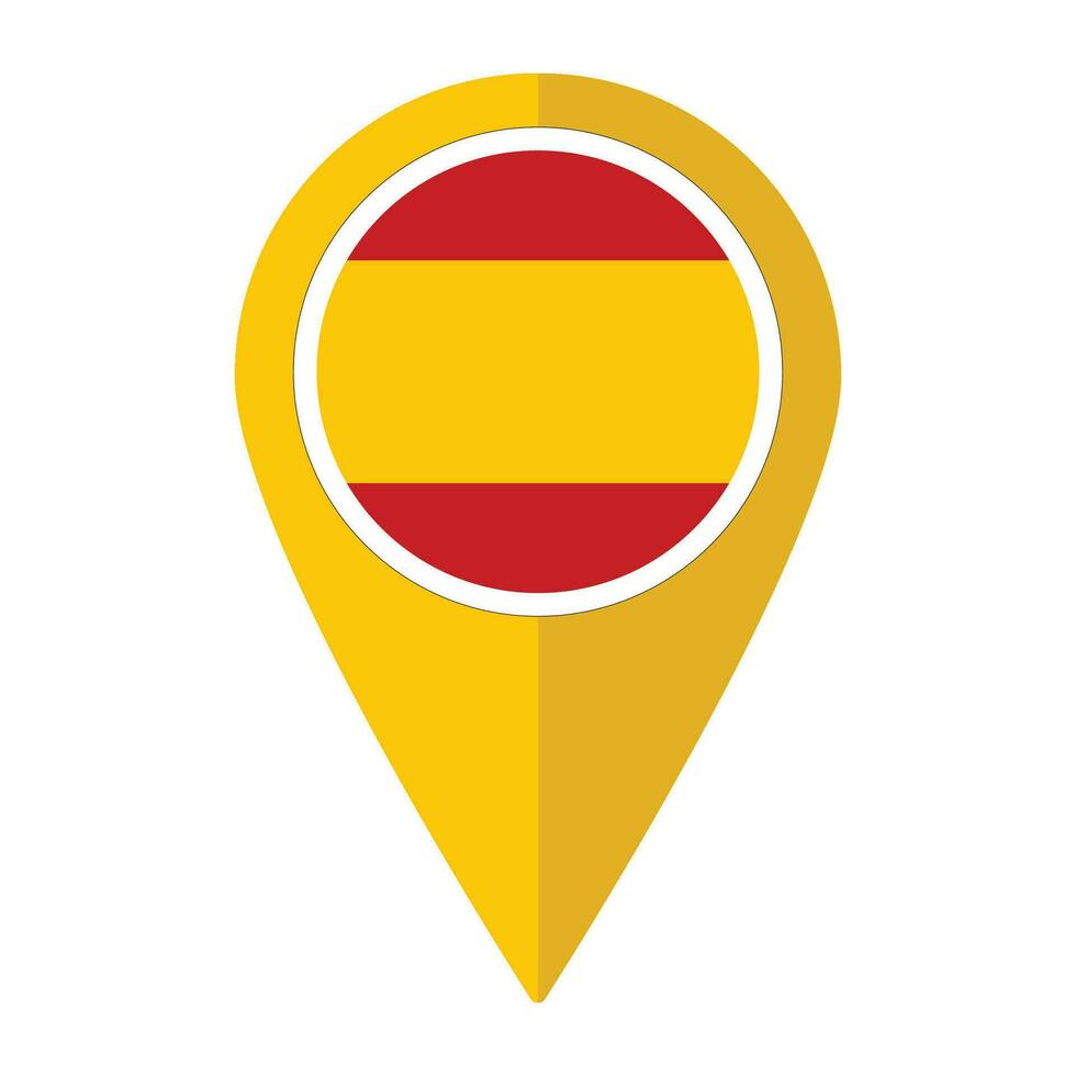 Spain flag on map pinpoint icon isolated. Flag of Spain vector