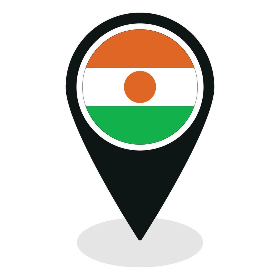 Niger flag on map pinpoint icon isolated. Flag of Niger vector