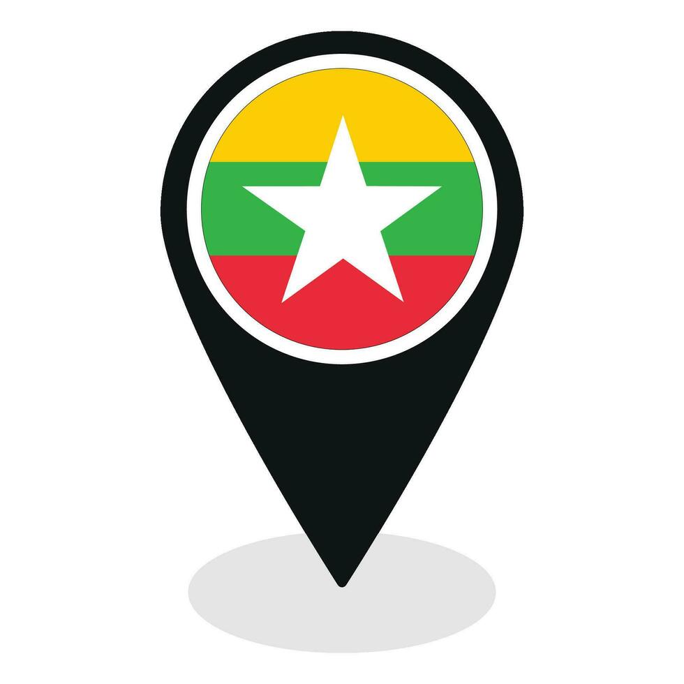 Myanmar flag on map pinpoint icon isolated. Flag of Myanmar vector