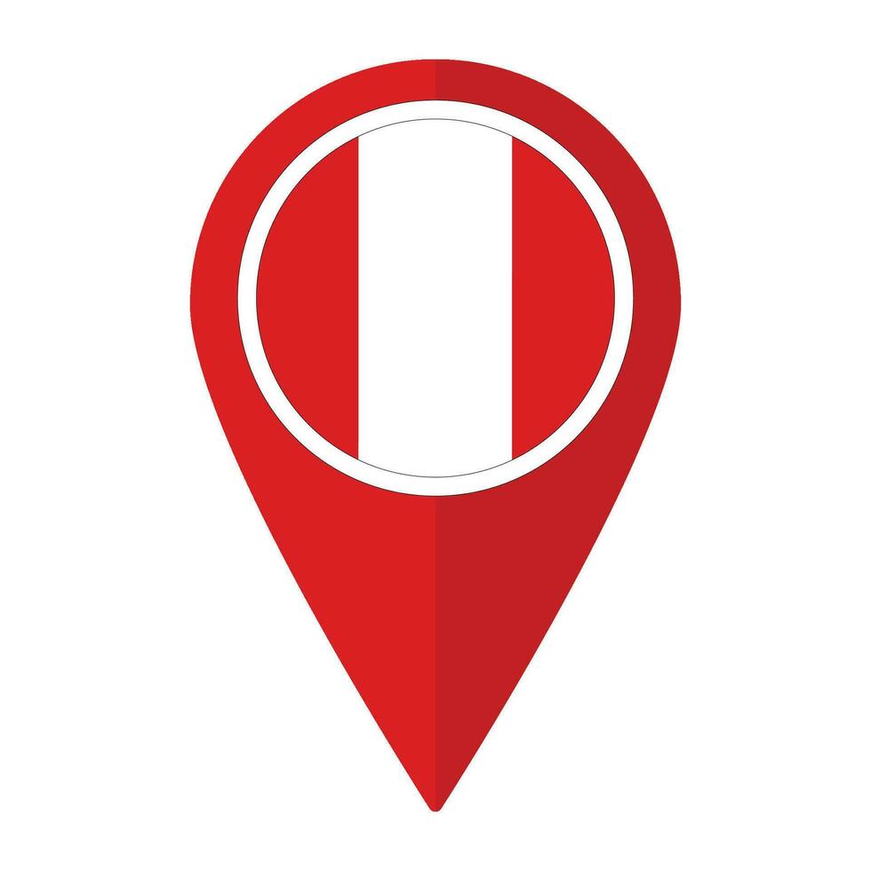 Peru flag on map pinpoint icon isolated. Flag of Peru vector