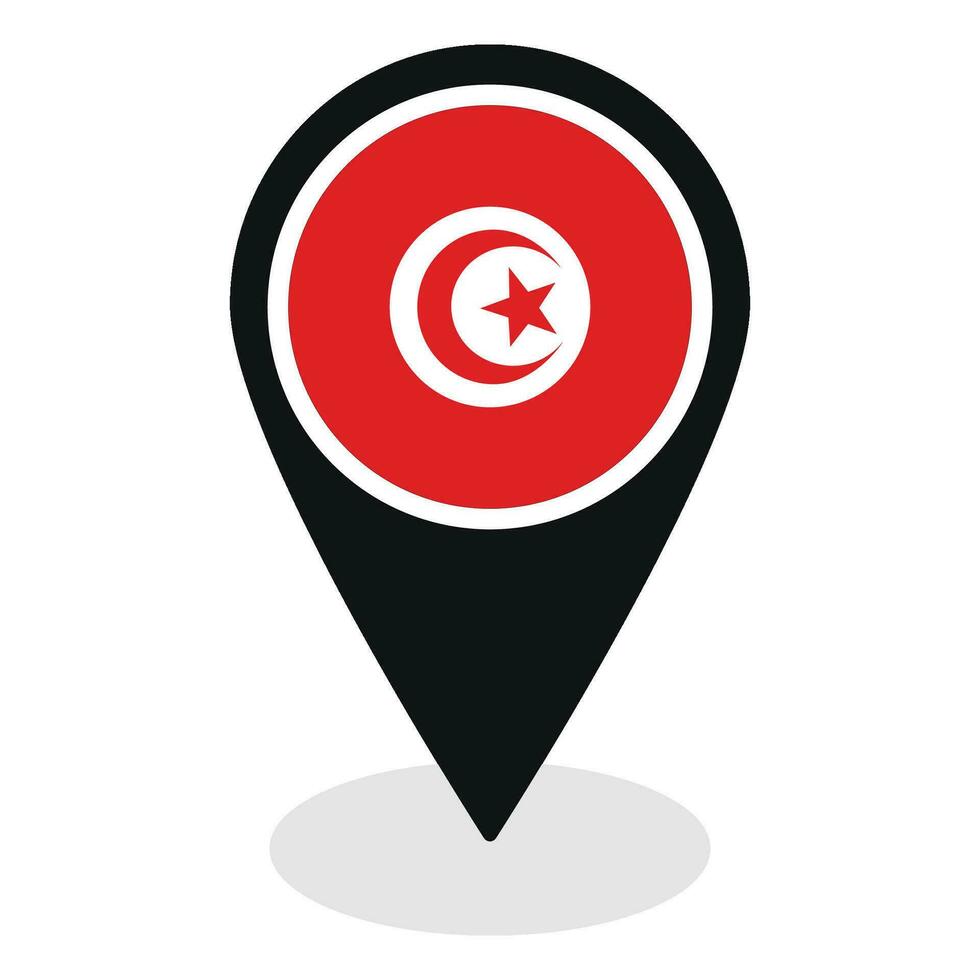 Tunisia flag on map pinpoint icon isolated. Flag of Tunisia vector