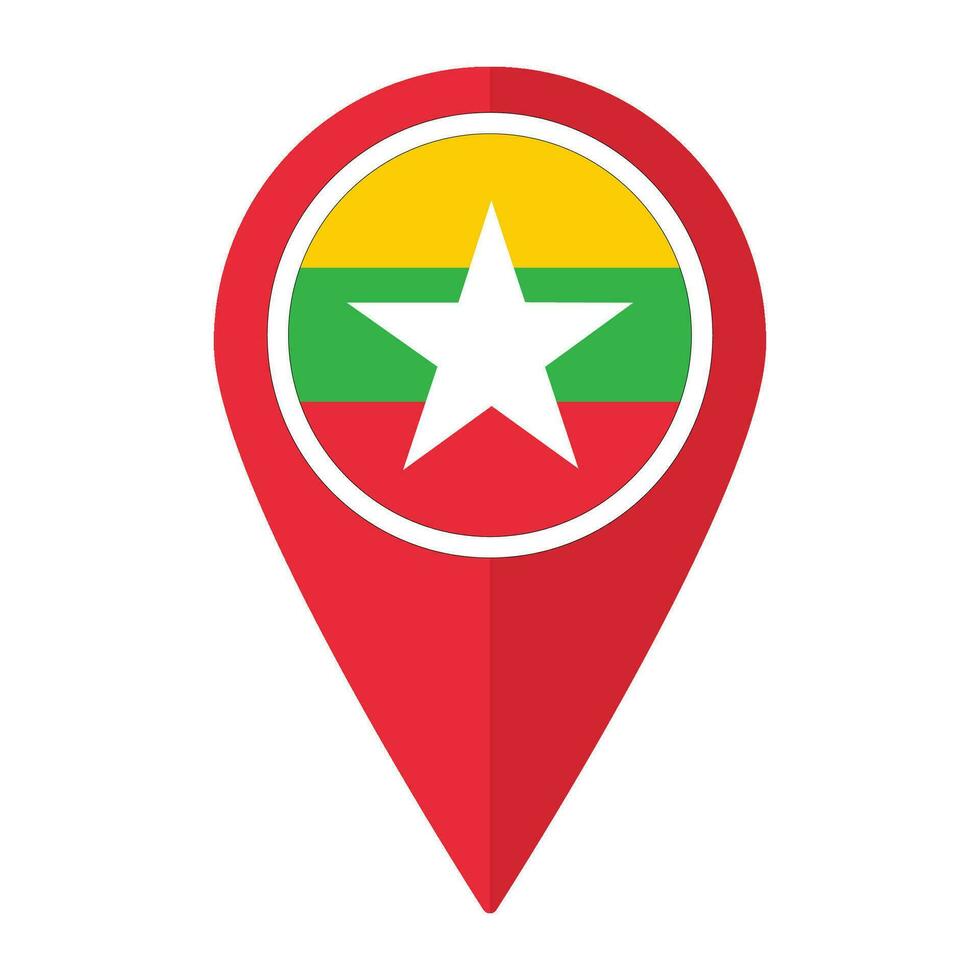 Myanmar flag on map pinpoint icon isolated. Flag of Myanmar vector