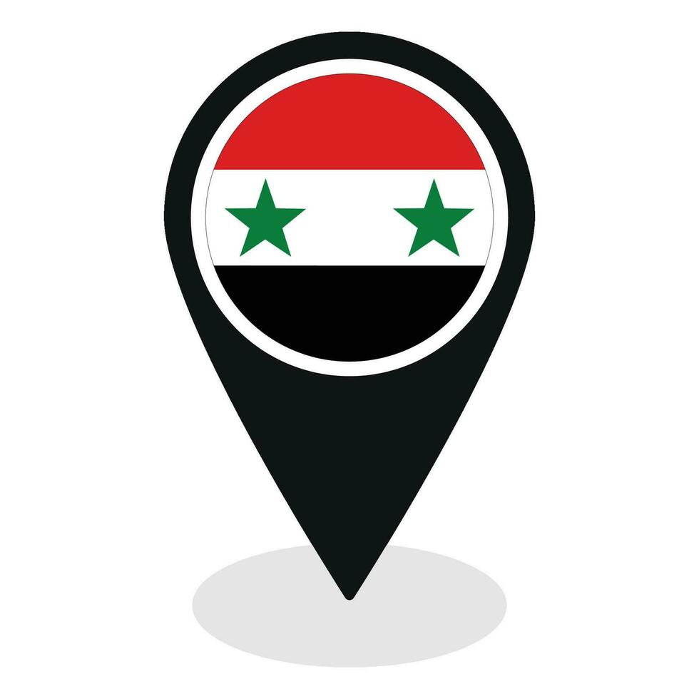 Siria bandera en mapa determinar con precisión icono aislado. bandera de Siria vector