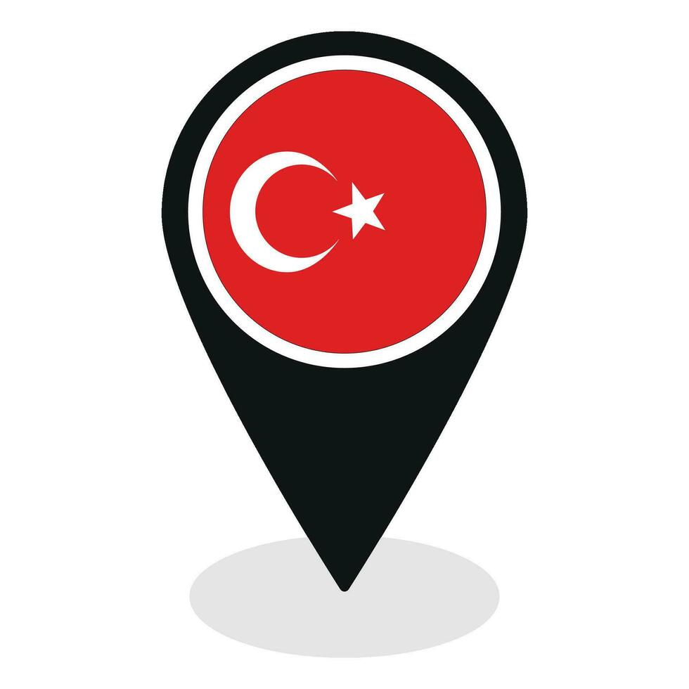 Turkey flag on map pinpoint icon isolated. Flag of Turkey vector