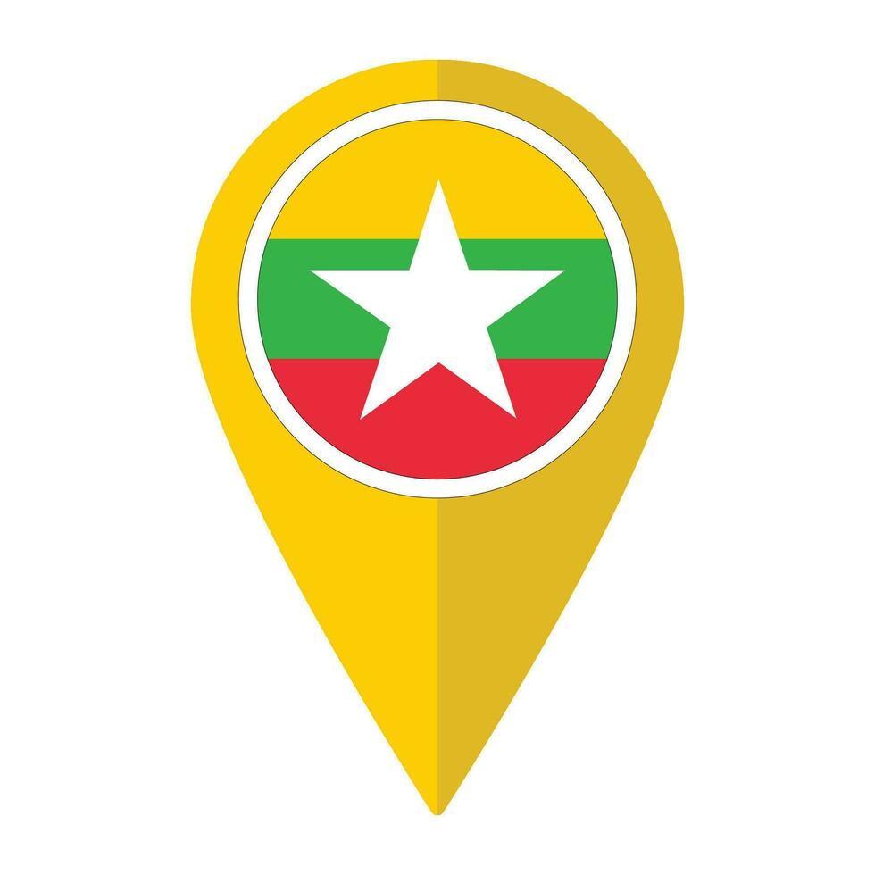 Myanmar flag on map pinpoint icon isolated. Flag of Myanmar vector