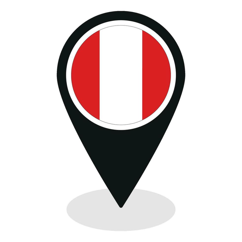 Peru flag on map pinpoint icon isolated. Flag of Peru vector