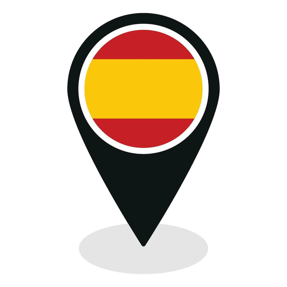 Spain flag on map pinpoint icon isolated. Flag of Spain vector
