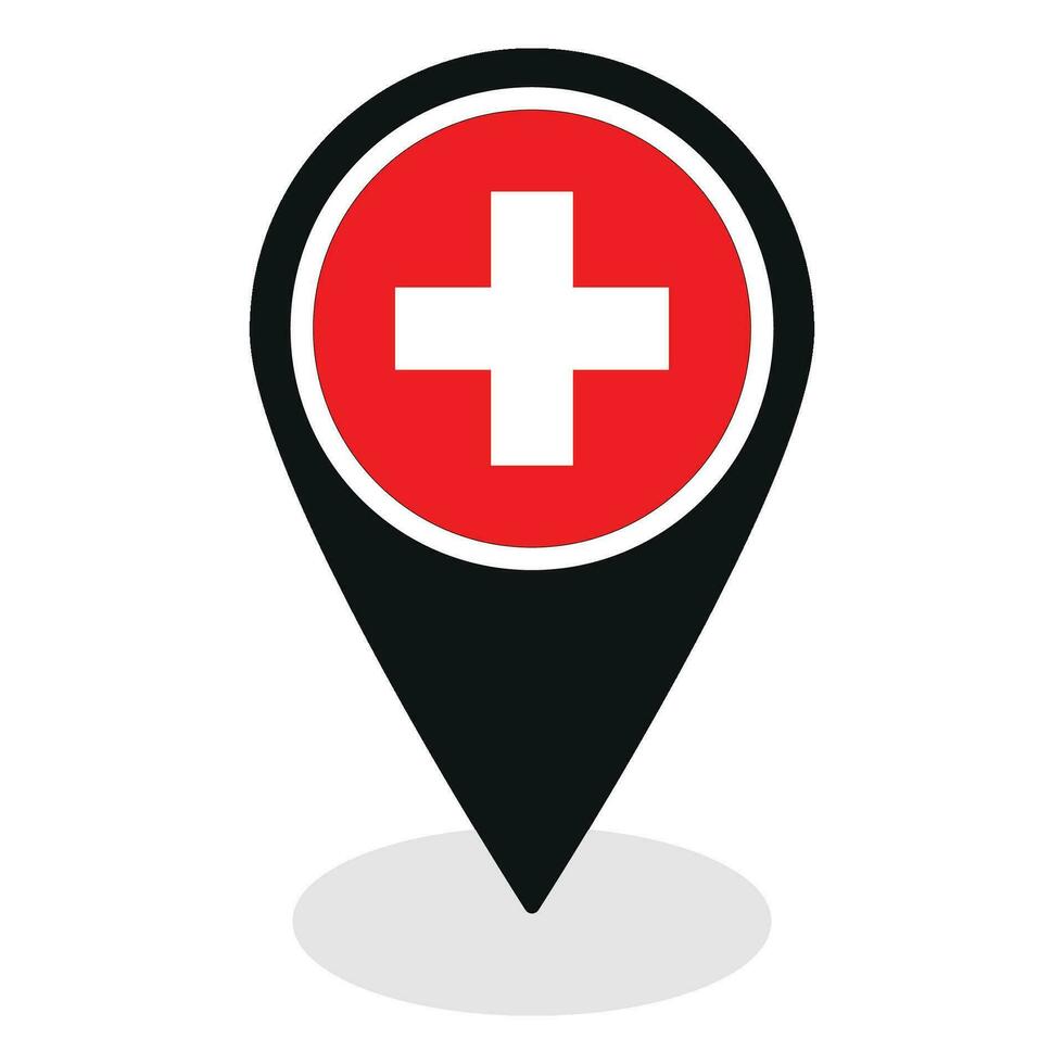 Switzerland flag on map pinpoint icon isolated. Flag of Switzerland vector