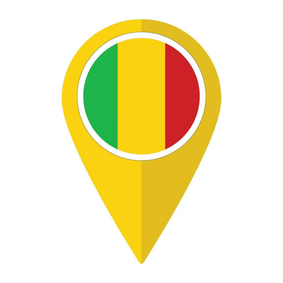 Mali flag on map pinpoint icon isolated. Flag of Mali vector