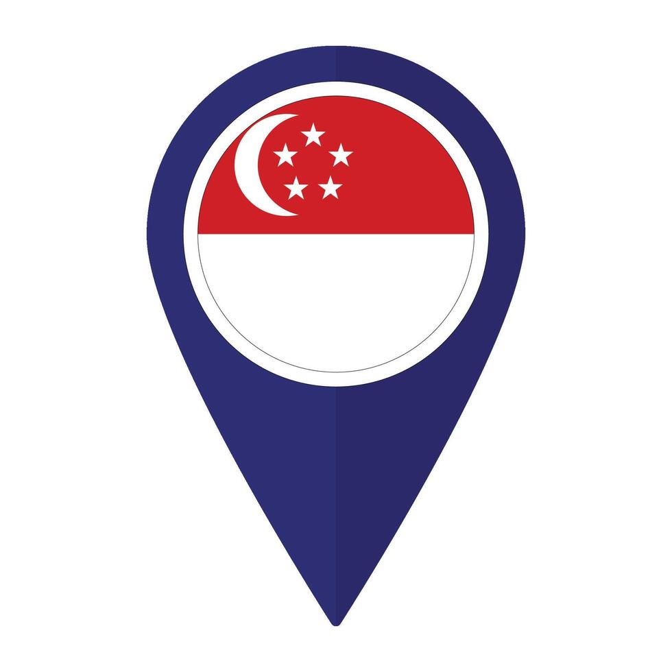 Singapur bandera en mapa determinar con precisión icono aislado. bandera de Singapur vector