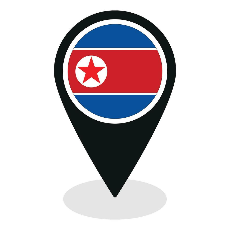 norte Corea bandera en mapa determinar con precisión icono aislado. bandera de norte Corea vector