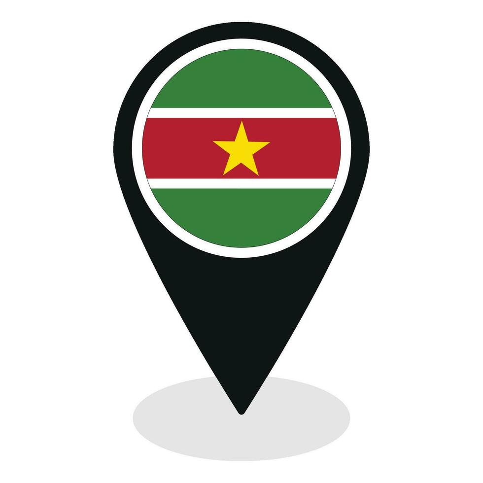 Suriname flag on map pinpoint icon isolated. Flag of Suriname vector