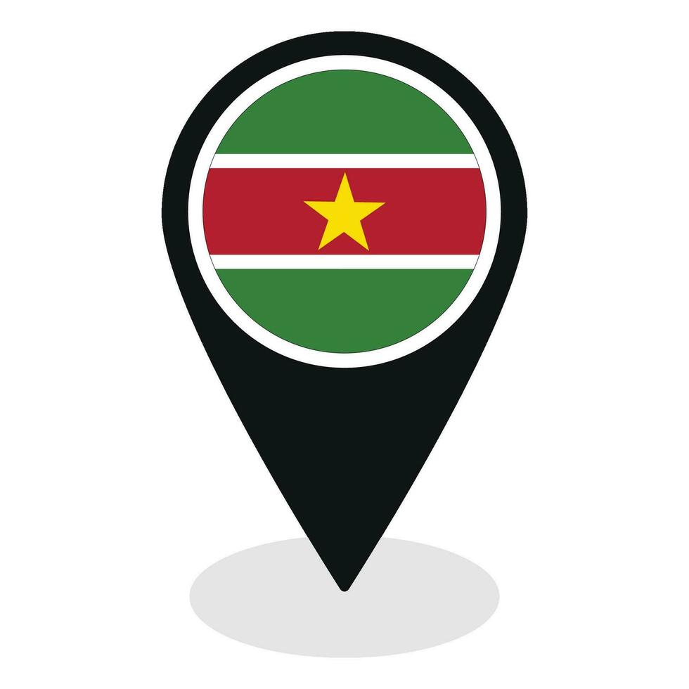 Suriname flag on map pinpoint icon isolated. Flag of Suriname vector