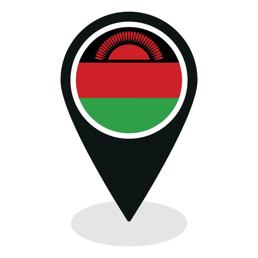 Malawi flag on map pinpoint icon isolated. Flag of Malawi vector