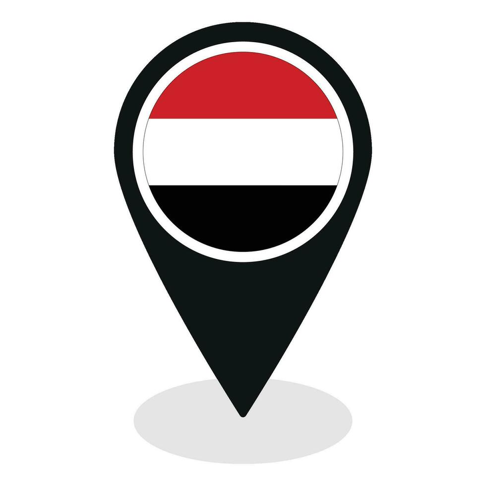 Yemen flag on map pinpoint icon isolated. Flag of Yemen vector