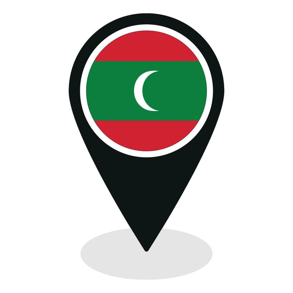 Maldives flag on map pinpoint icon isolated. Flag of Maldives vector