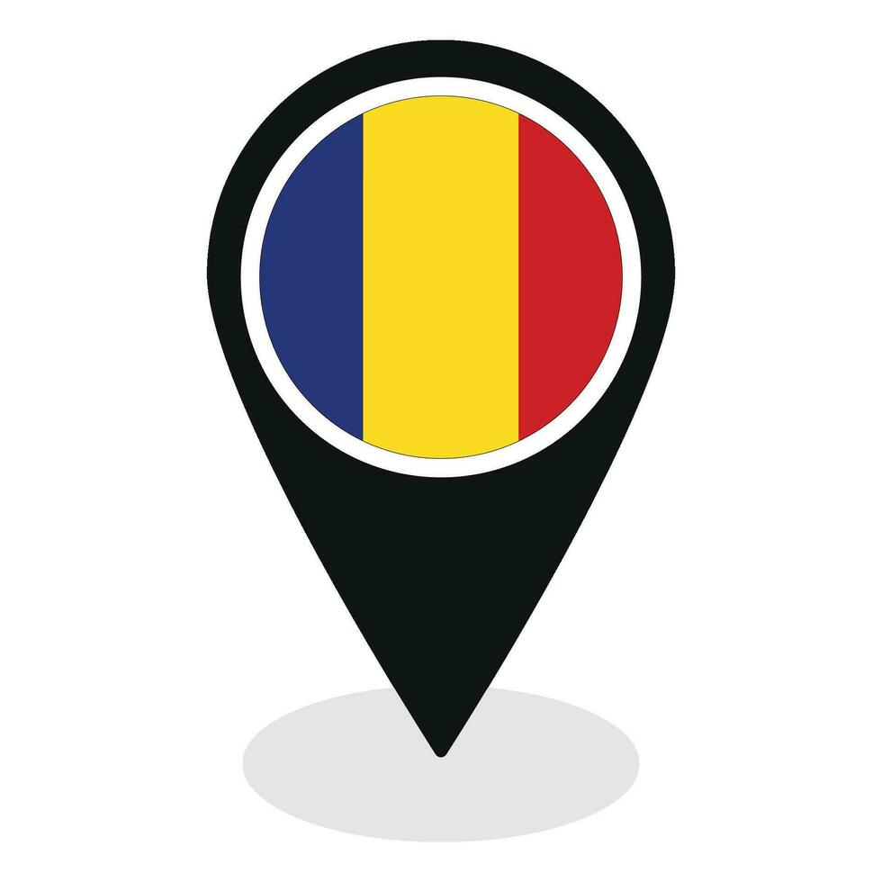 Romania flag on map pinpoint icon isolated. Flag of Romania vector