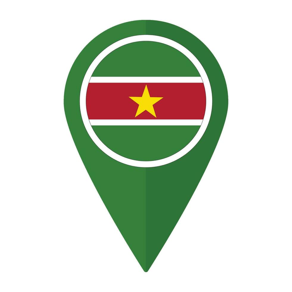 Suriname flag on map pinpoint icon isolated. Flag of Suriname vector