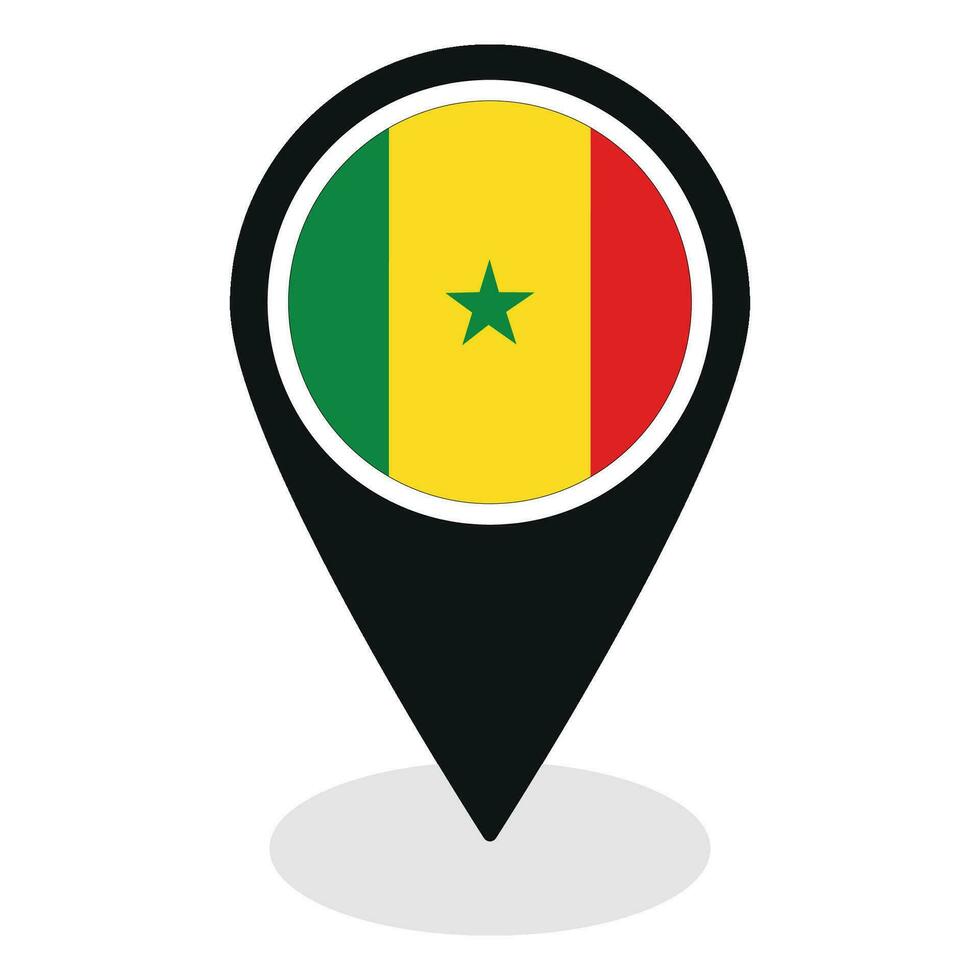 Senegal flag on map pinpoint icon isolated. Flag of Senegal vector