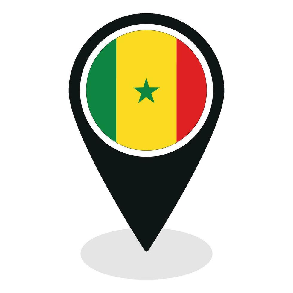 Senegal bandera en mapa determinar con precisión icono aislado. bandera de Senegal vector