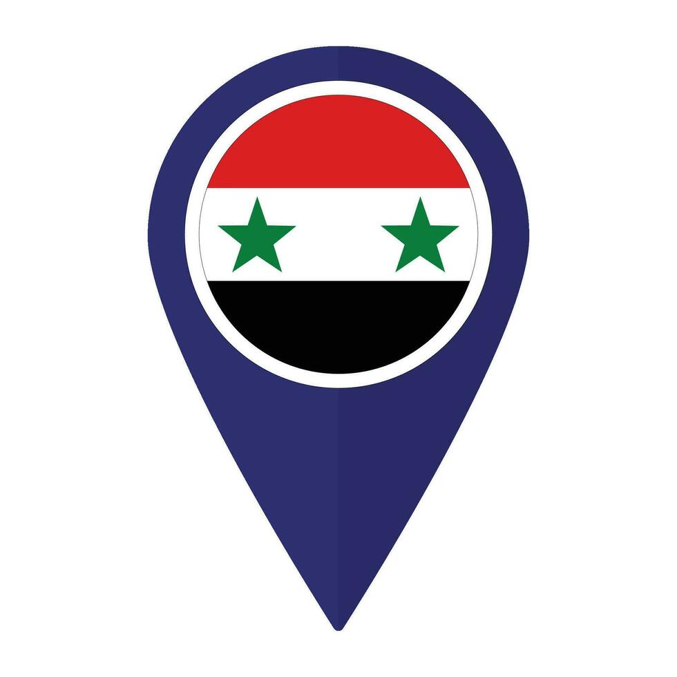 Siria bandera en mapa determinar con precisión icono aislado. bandera de Siria vector